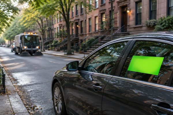 À New York, les voitures qui bloquent les balayeuses écopent d&rsquo;un autocollant fluo géant