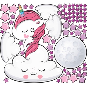 Stickers licorne rêveuse et 70 étoiles + 100 étoiles phosphorescentes